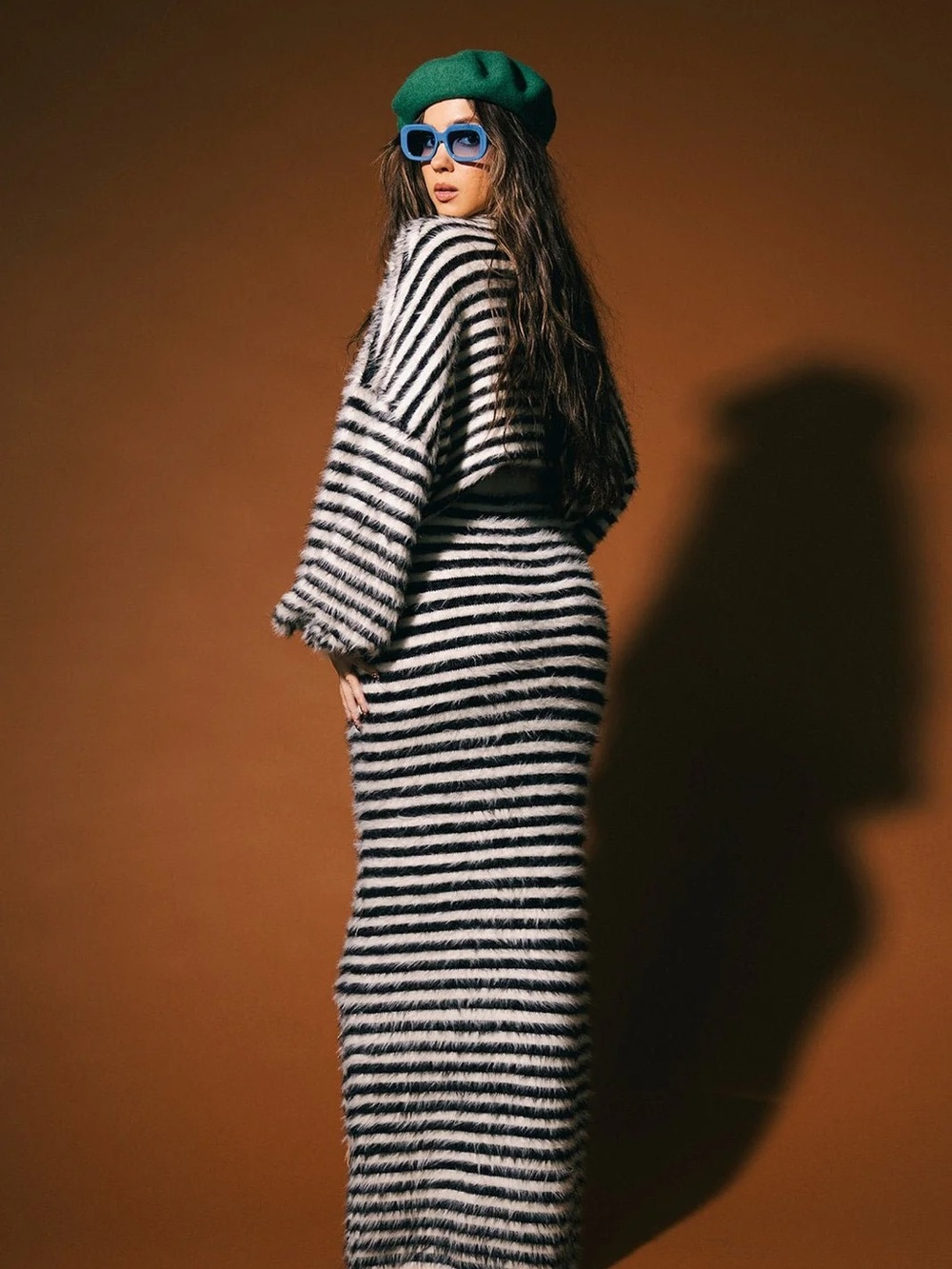 Dressed in LALA- Love Sick Striped Fuzzy Maxi Skirt